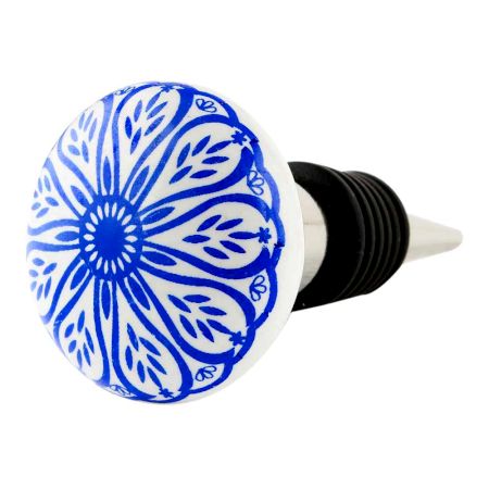 Blue Daisy Flat Ceramic Wine Bottle Stopper